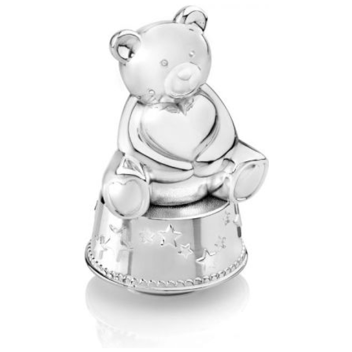 Music Money Box Bear With Heart Silver Plated