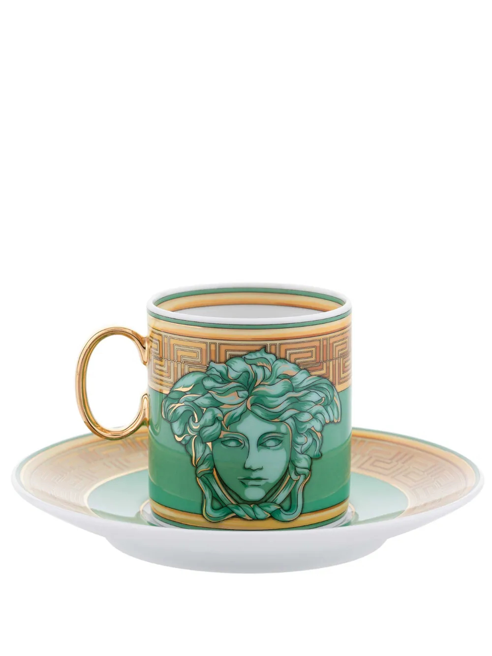 Cup Saucer  Tall Green Coin - 1pc