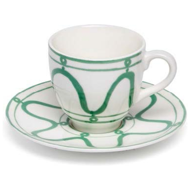 Coffee - Tea Cup & Saucer Serenity Green On White - Set Of 2 Pc