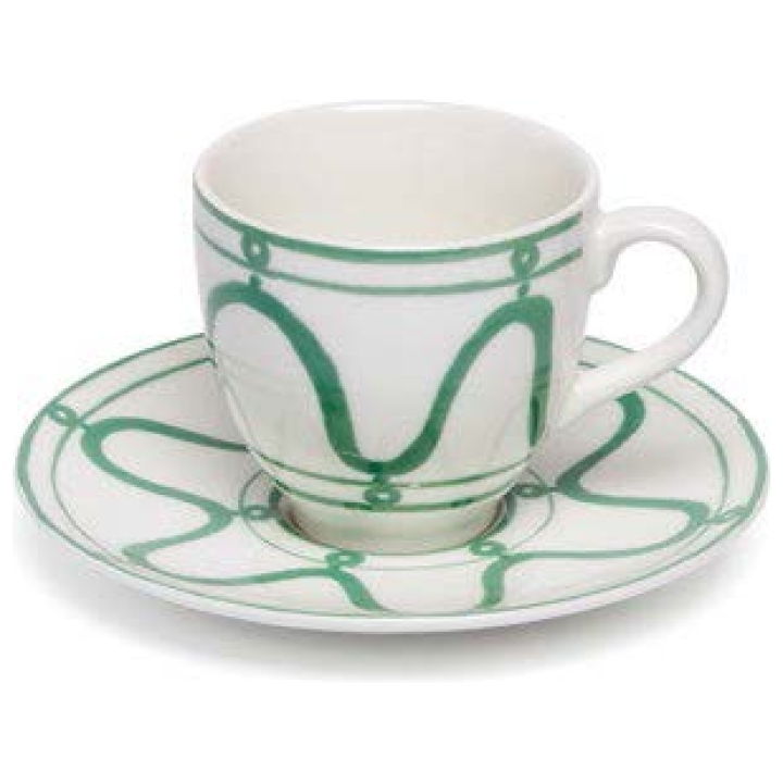 Espresso Cup And Saucer Serenity Green On White - Set Of 2 Pc