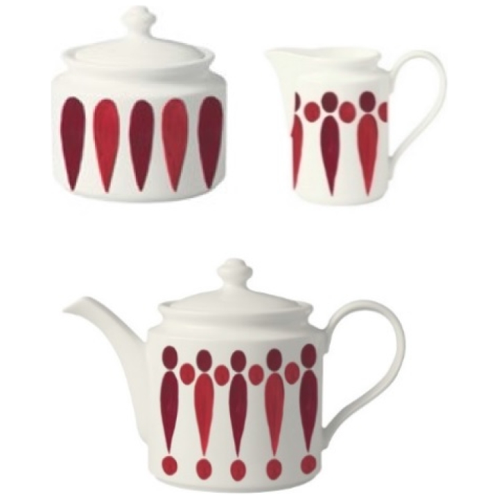 Helios Te A Set - Tea Pot 80cl, Creamer 15cl, Sugar Bowl 27c Deep Red On White