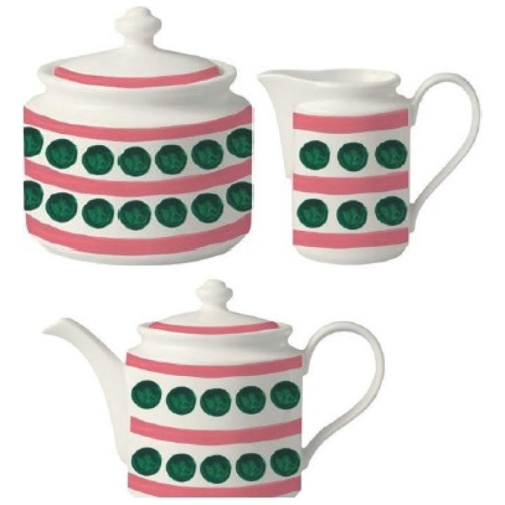 Symi Tea Set (Tea Pot  80cl, Creamer 15cl, Sugar Bowl  27cl Pink And Green