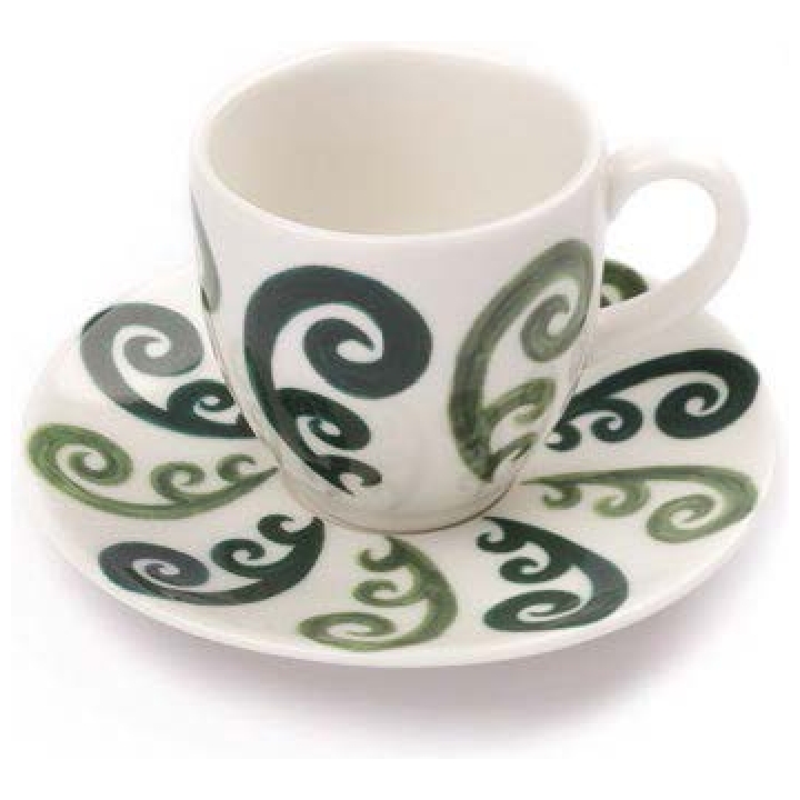 The Athenee Peacock Coffee Or Tea Cup 28cl Green On White Set Of 2 Pc