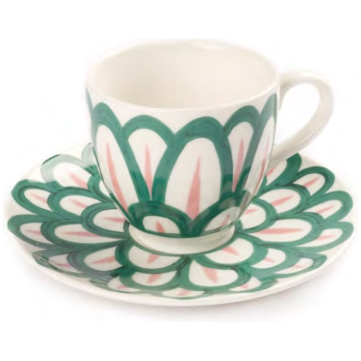 Coffee/tea Cup W/saucer, 28 Cl, Symi Twin Green & Pink - 1 Pc