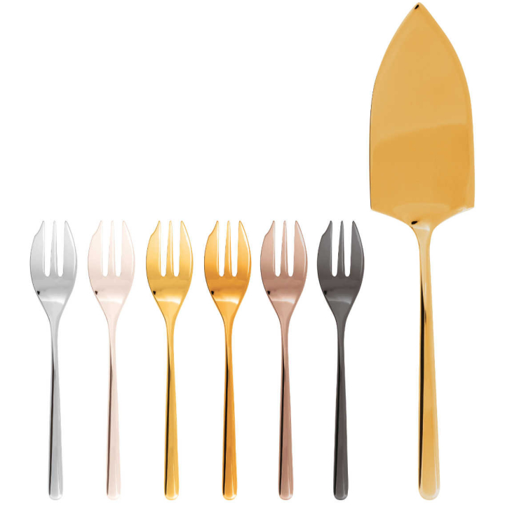 Cake Set 6 Forks & Server Linear Pvd Mix & Play