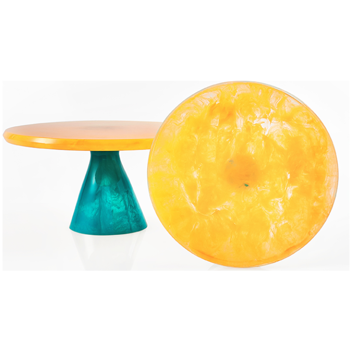 Cake Stand Large Yellow Turquoise 14″ Diameter X 7.5″ In Height