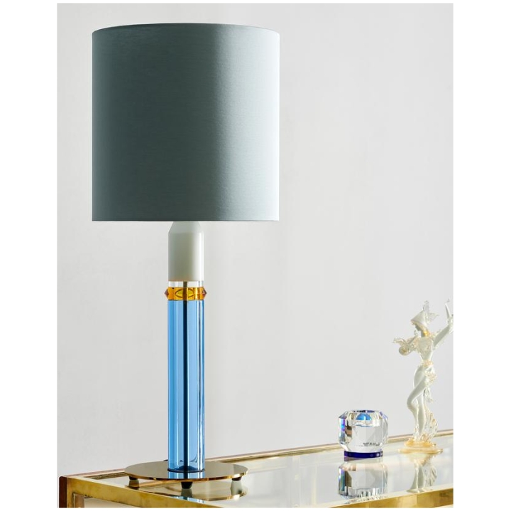 Carnival Table Lamp - Light Blue/amber/white/clear - Crystal & Brass With Blue Silk Shade - 72 X 30 Cm