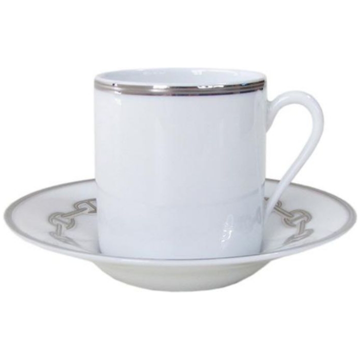 Coffee Cup & Saucer Set Of 2 Pcs Chaine D Ancre Platinum Color Hermes