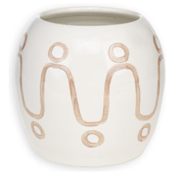 Cycladic Vase Large Beige On White Widest Diameter 20 Cm, Height 20 Cm