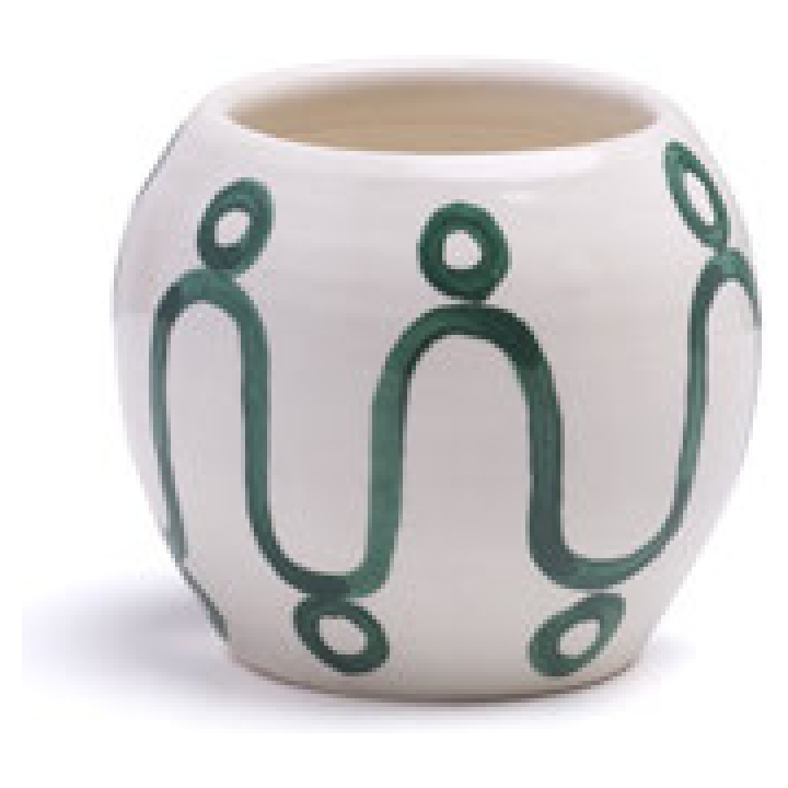 Cycladic Vase Small Green On  White Widest Diameter 11.5 Cm, Height 11 Cm