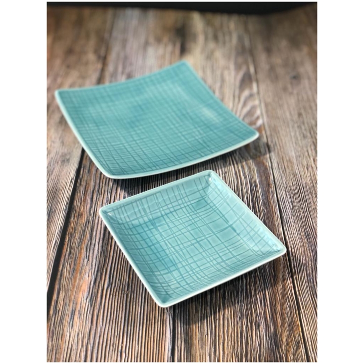 Dish 10 Cm Square & Plate 14 Cm Square Flat ( Set Of 2 Pcs) Aqua Rosenthal