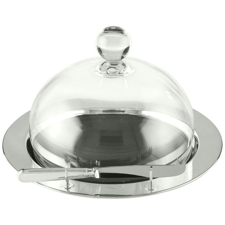 Essentia  Round Cheese Tray W/crystal Bell Cover & Knife 30 Cm Schiavon