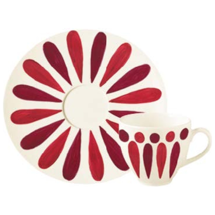 Helios Tea Cup With Saucer  28 Cl Deep Red On White ( Set Of 2 Pcs)