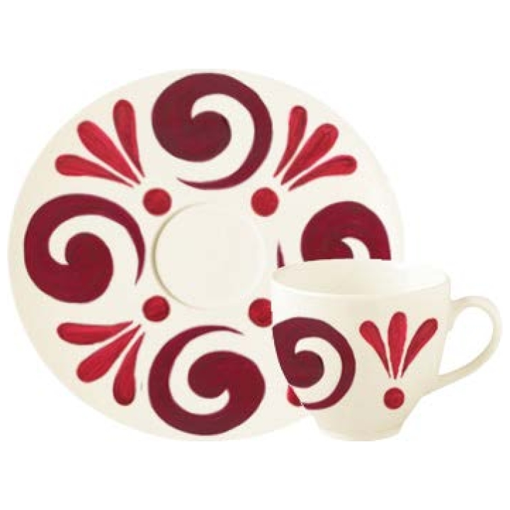 Kallos  Tea Cup With Saucer 28 Cl Deep Red On White ( Set Of 2 Pcs)