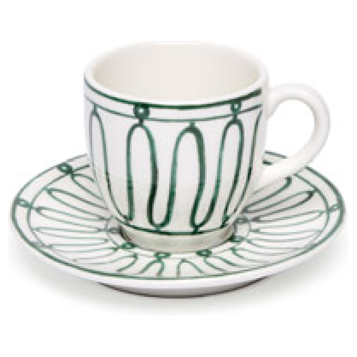 Kyma Tea Cup With Saucer 28 Cl Green On White ( Set Of 2 Pc)