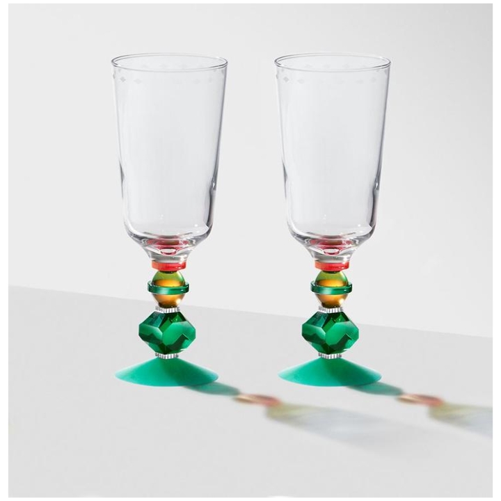 Mayfair Tall Crystal Glass 20 Cm Set Of 2 Pcs Clear/emerald/coral/brown/mint