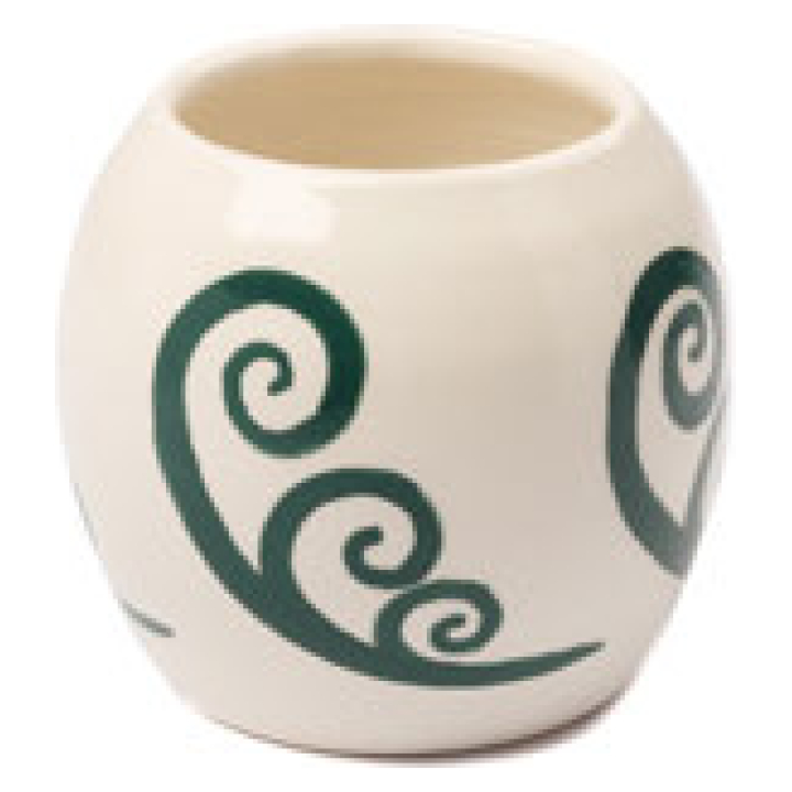 Peacock Cycladic Vase Green On White Small Widest Diameter 11.5 Cm, Height 11 Cm