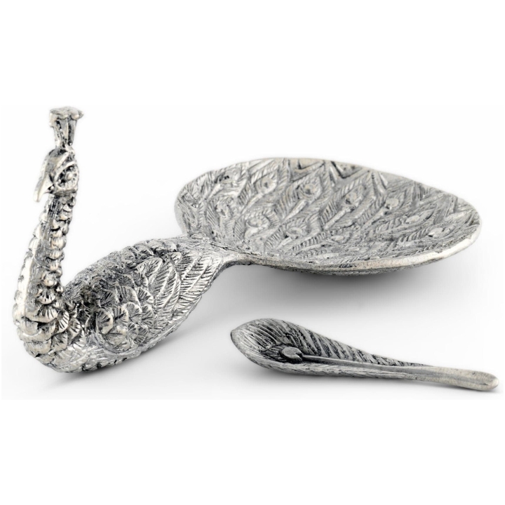 Pewter Peacock Salt Cellar