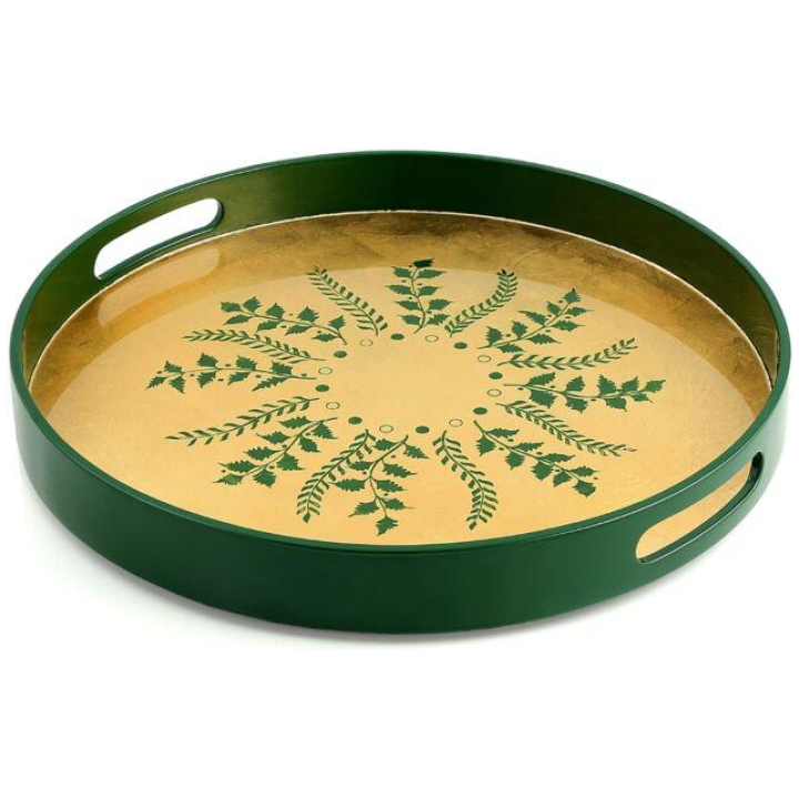 Round Tray Green Gold Fern