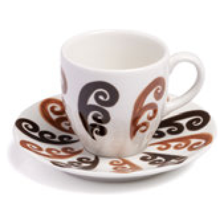 Serinity Espresso Cup With Saucer 9 Cl Choclate Brown On White ( Set Of 6 Pcs)