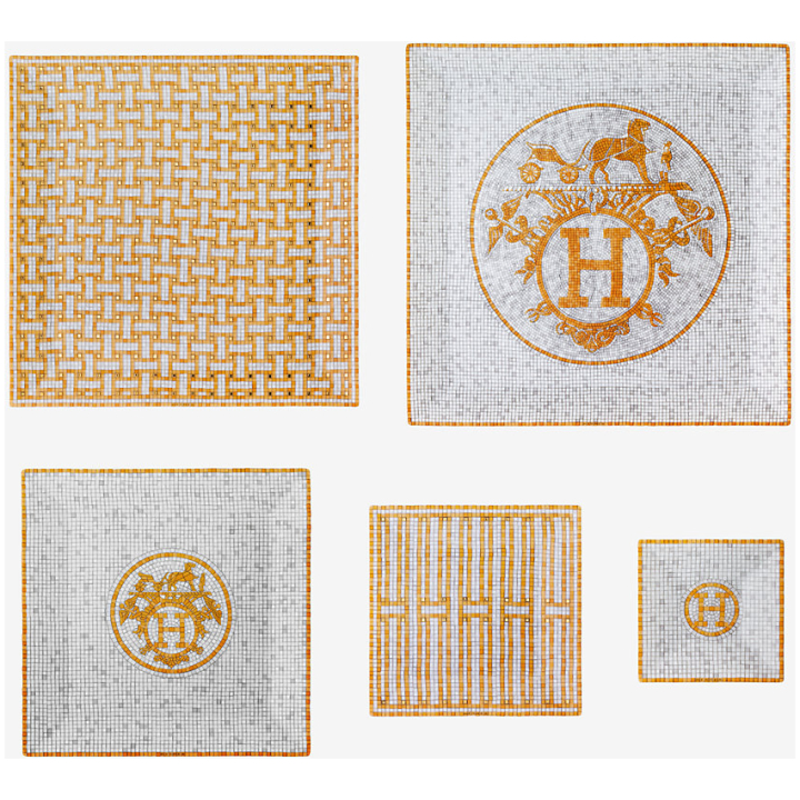 Set Of 5 Square Plates N1 To N5 Mosaique Au 24 Color Gold Hermes