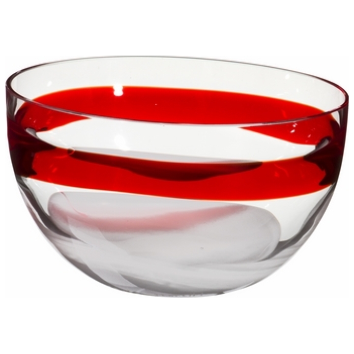 Small Oval Glass Bowl White Base &  Red Stripe Le Diverse H.66; Ø110mm