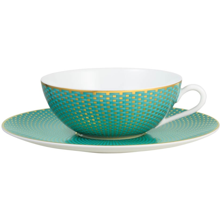 Tea Cup And Saucer Turquoise In A Round Gift Box - 1pc